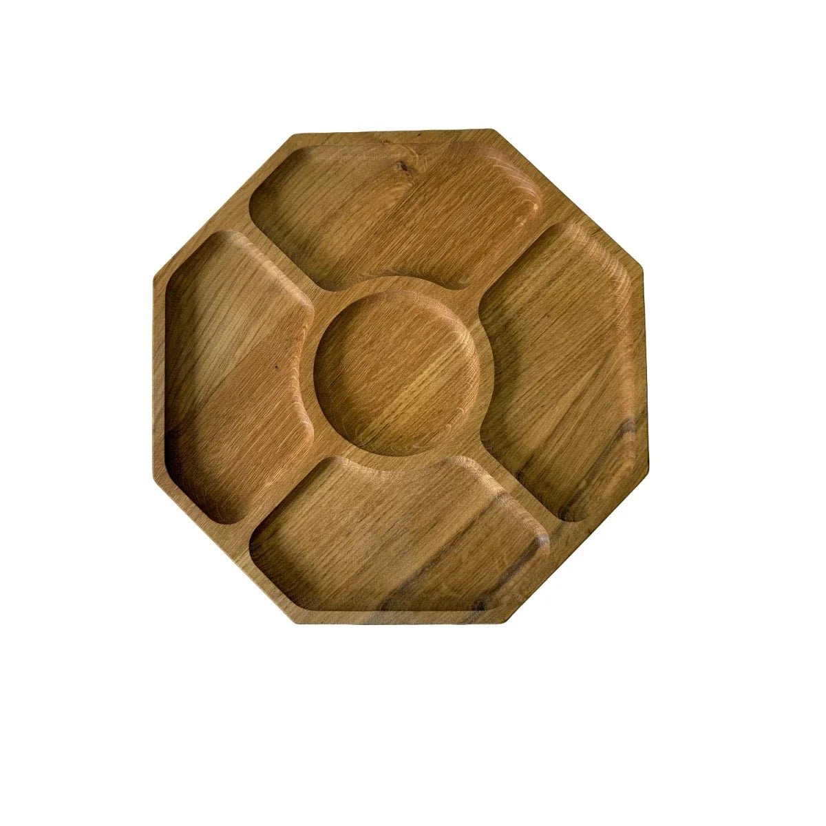 Ośmiokątny dębowy stojak do serwowania z 5 przegrodami 30×30 cm - Reelken Polska
