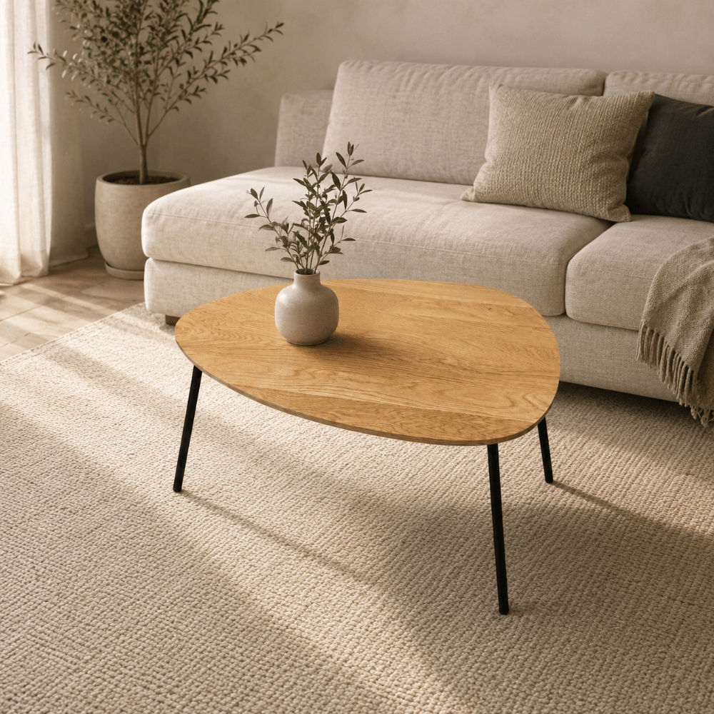 Owalny stolik kawowy z litego drewna dębowego – 59,5x80x2,6 cm - Reelken Polska
