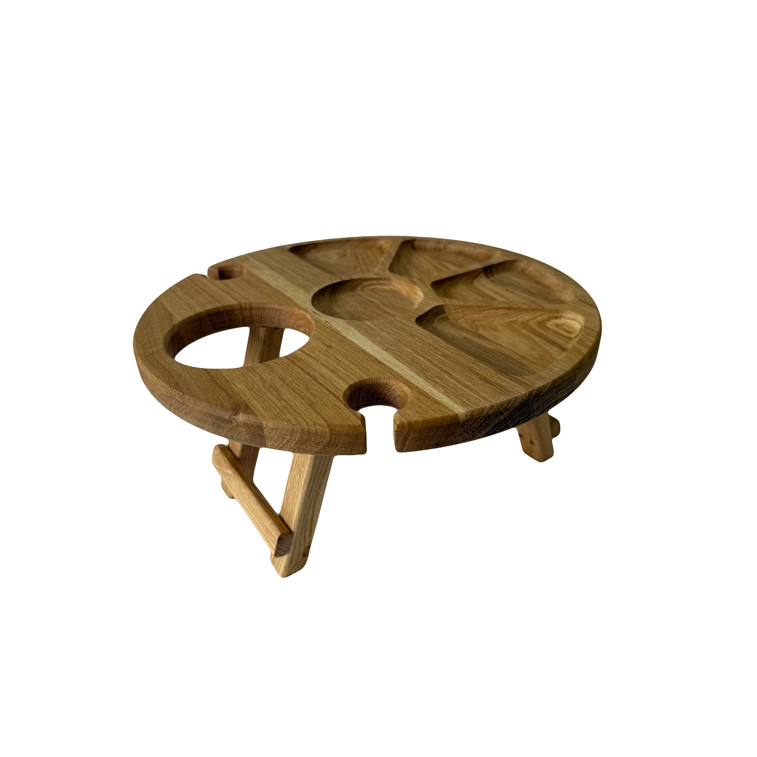 Platou servire rotund din lemn de stejar 35 cm cu picioare – ideal pentru picnic și mese festive