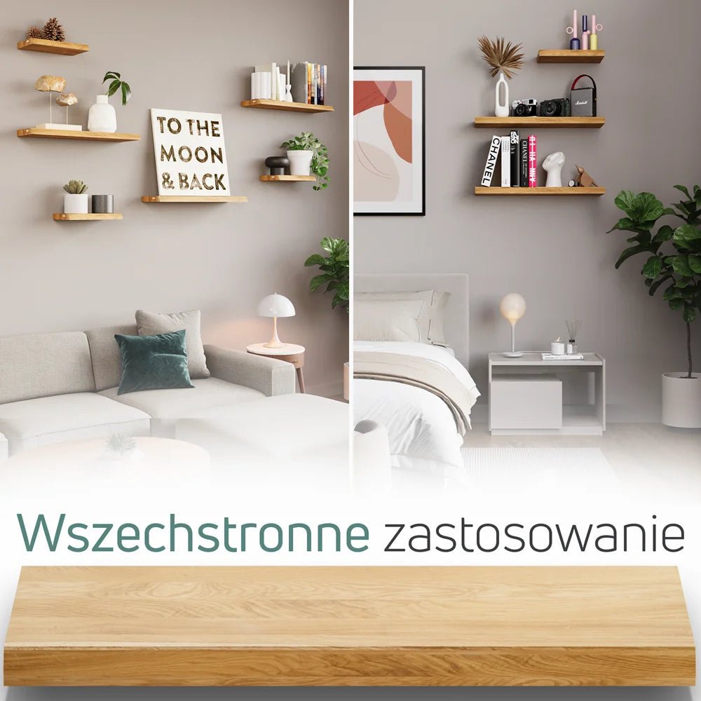 Półka ścienna z litego drewna dębowego – krawędzie naturalne 100×22×4 cm - Reelken Polska