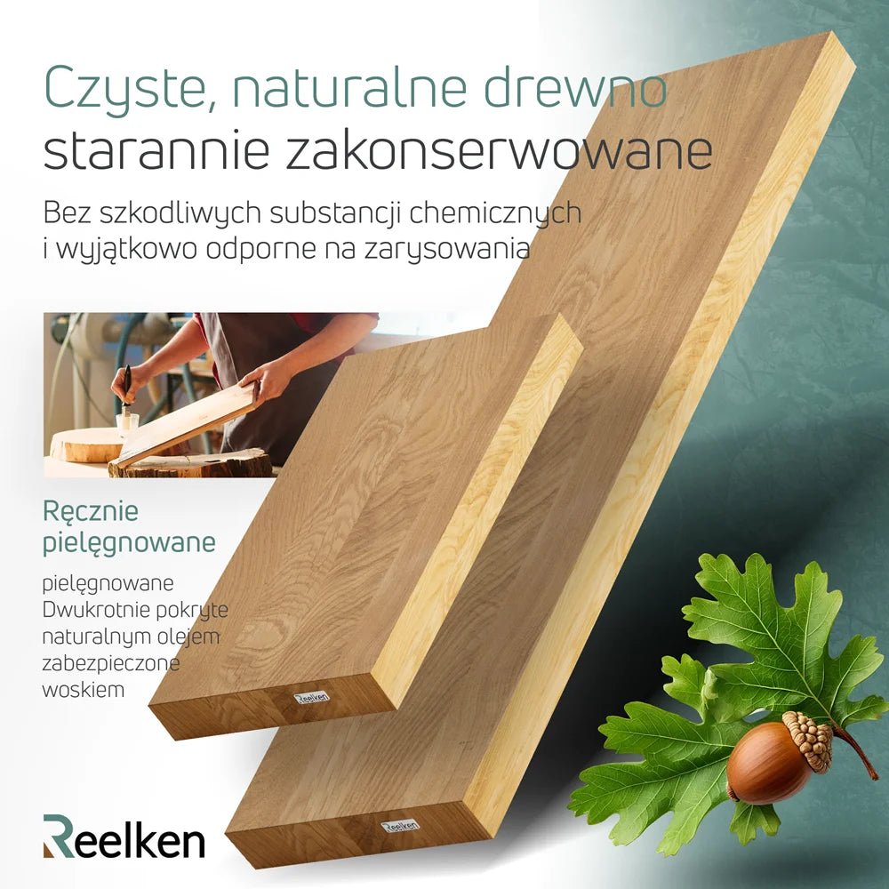 Półka ścienna z litego drewna dębowego – krawędzie proste 100×22×4 cm - Reelken Polska