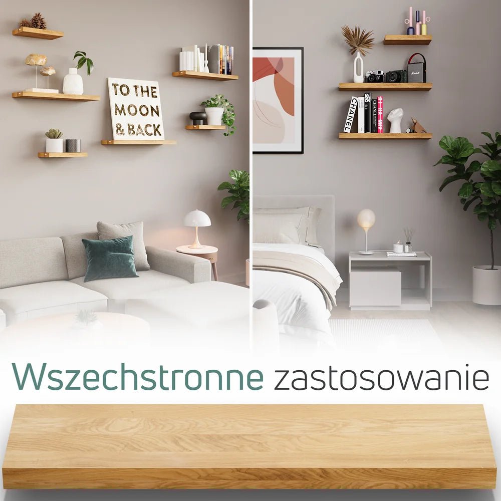 Półka ścienna z litego drewna dębowego – krawędzie proste 100×22×4 cm - Reelken Polska