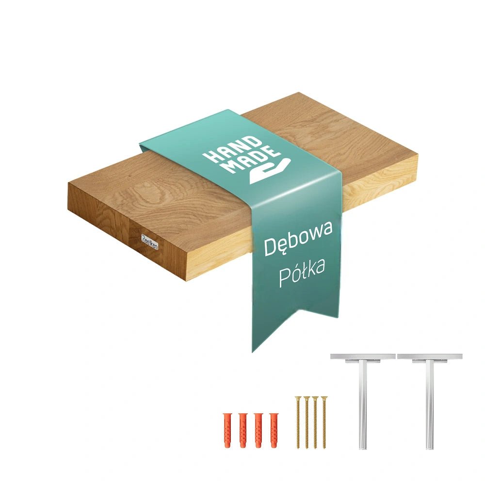 Półka ścienna z litego drewna dębowego – krawędzie proste 40×22×4 cm - Reelken Polska