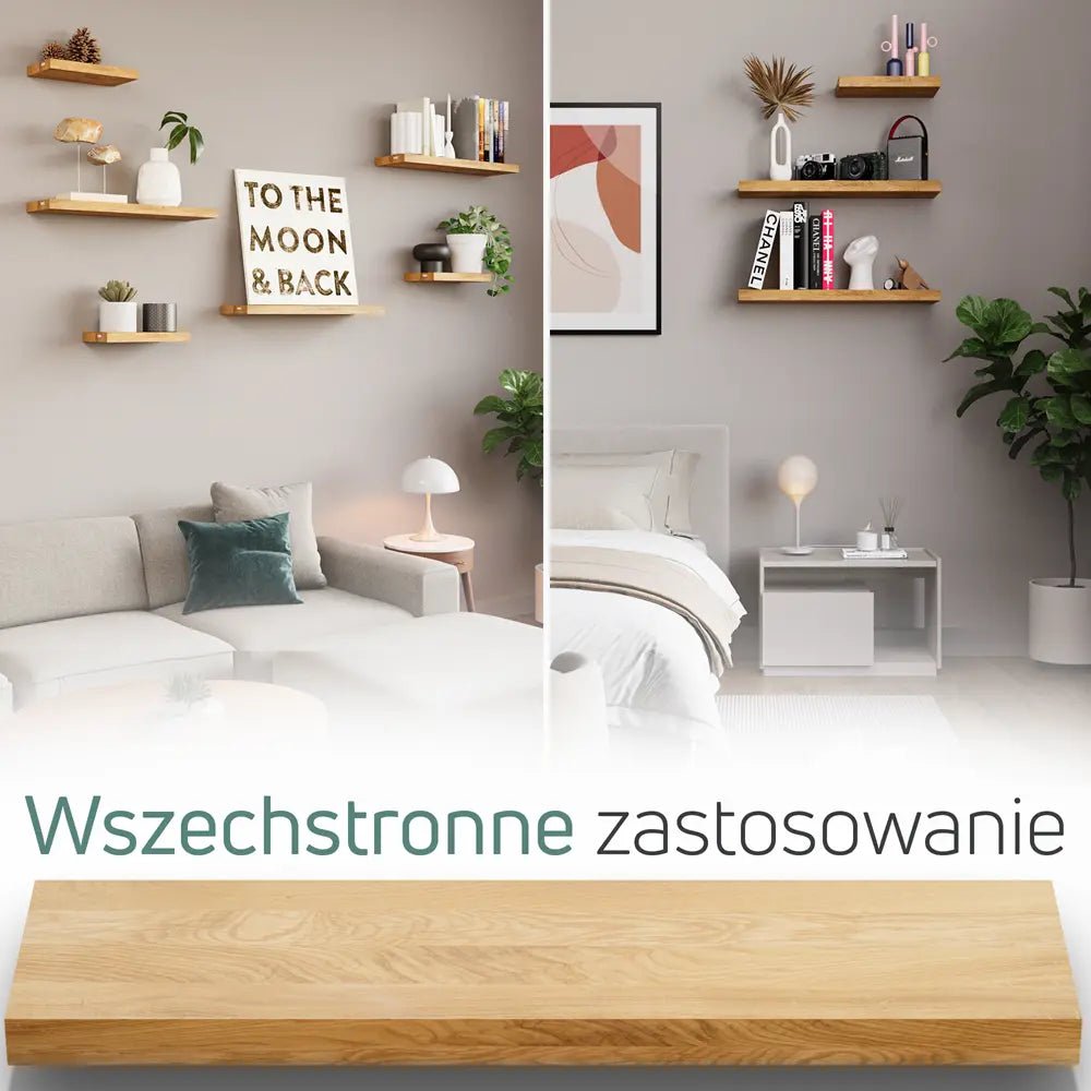 Półka ścienna z litego drewna dębowego – krawędzie proste 40×22×4 cm - Reelken Polska