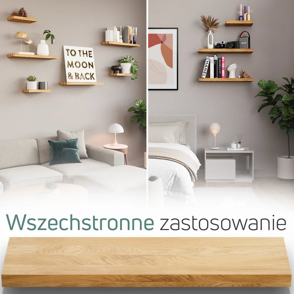 Półka ścienna z litego drewna dębowego – krawędzie proste 80×22×4 cm - Reelken Polska