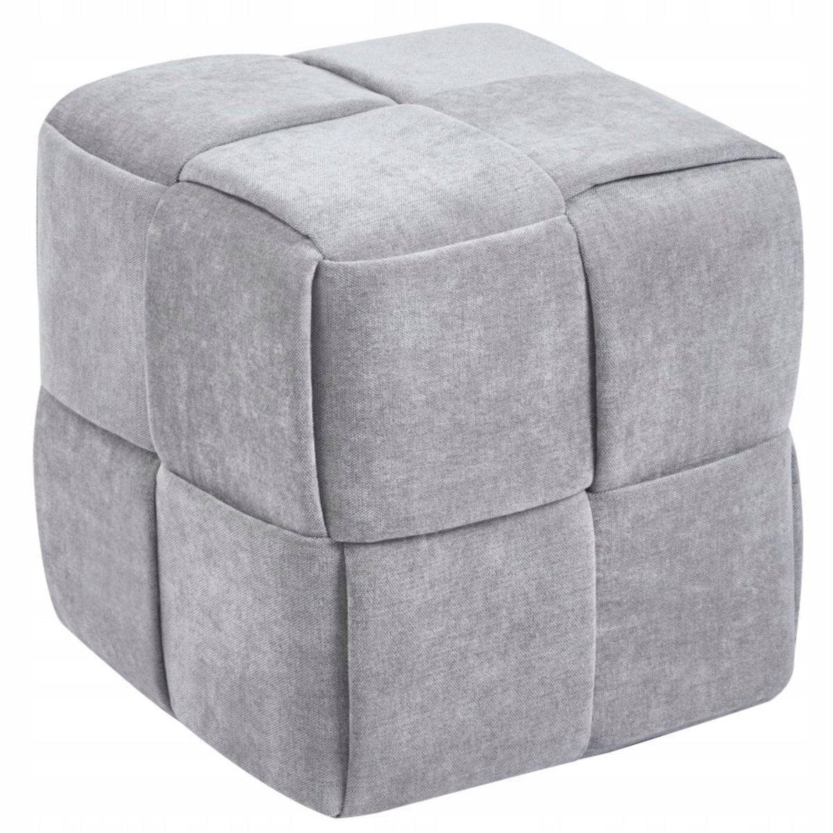 Puf tapitat Furnitex Maloy, gri, pătrat 38x38x38 cm, cusături geometrice, suport picioare și scaun suplimentar, sarcină max. 100 kg - Reelken Polska