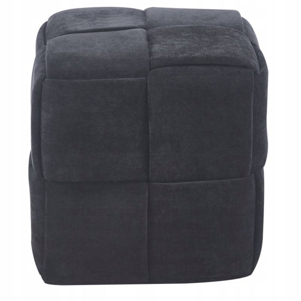 Puf tapitat negru, patrat, cusaturi geometrice, suport pentru picioare si scaun auxiliar, 38x38x38 cm - Reelken