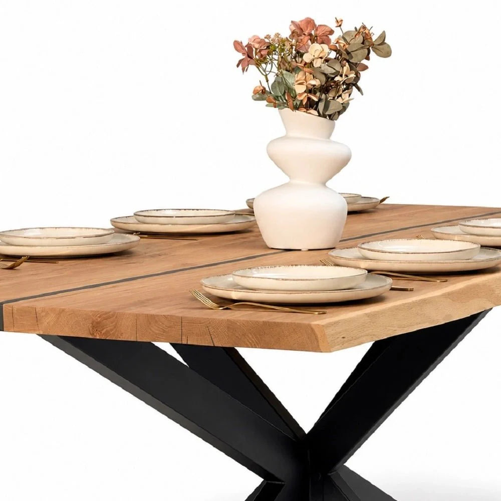 Masa din stejar cu rasina – model rustic pentru 14 persoane - 280x100x4cm