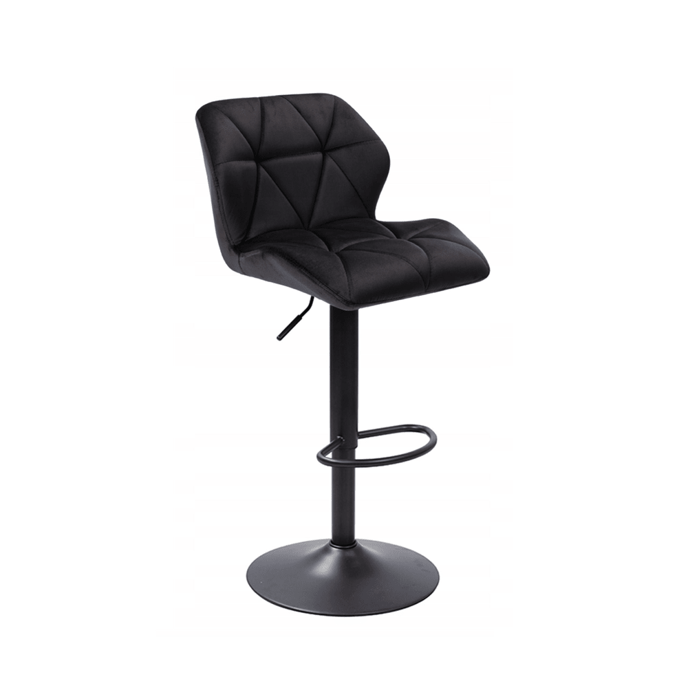 Scaun de bar reglabil cu spatar, catifea neagra, baza metalica vopsita electrostatic, pentru bucatarie si insula bar, sezut 60–82 cm - Reelken