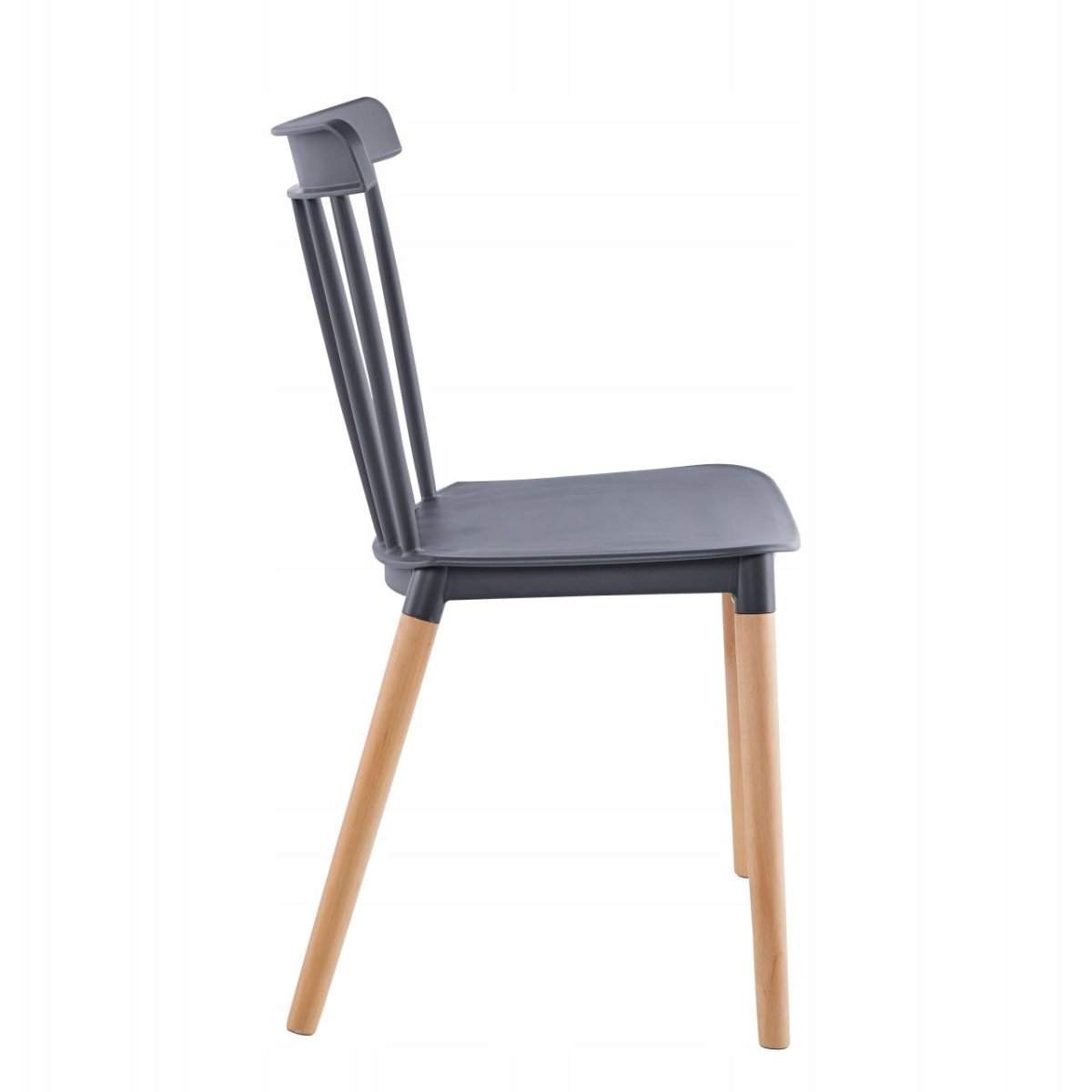 Scaun de dining scandinav K35-FX Furnitex, șezut PP gri, picioare din lemn de fag natural, design retro, montaj simplu, 81 cm, max. 120 kg - Reelken Polska