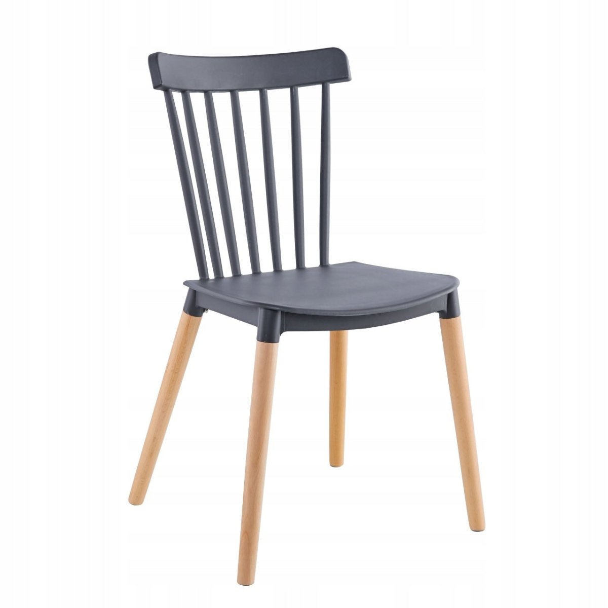 Scaun de dining scandinav K35-FX Furnitex, șezut PP gri, picioare din lemn de fag natural, design retro, montaj simplu, 81 cm, max. 120 kg - Reelken