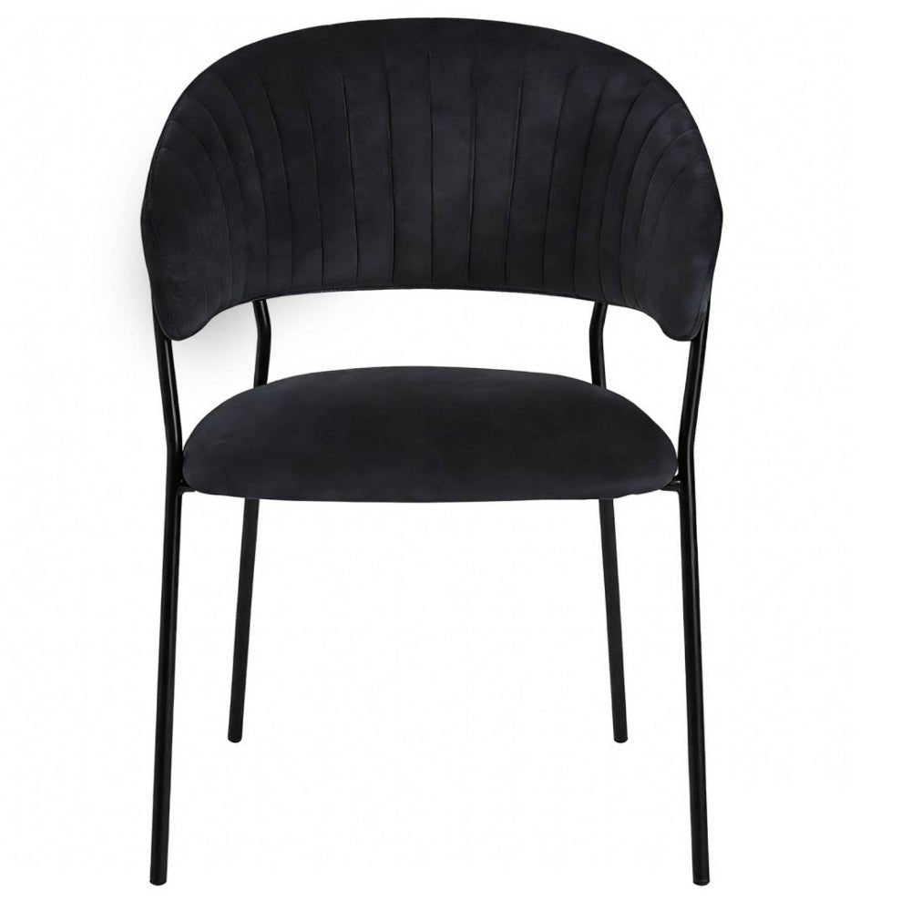 Scaun dining glamour, catifea velur neagra, picioare metalice negre, stil Art Deco, cusaturi decorative - Reelken