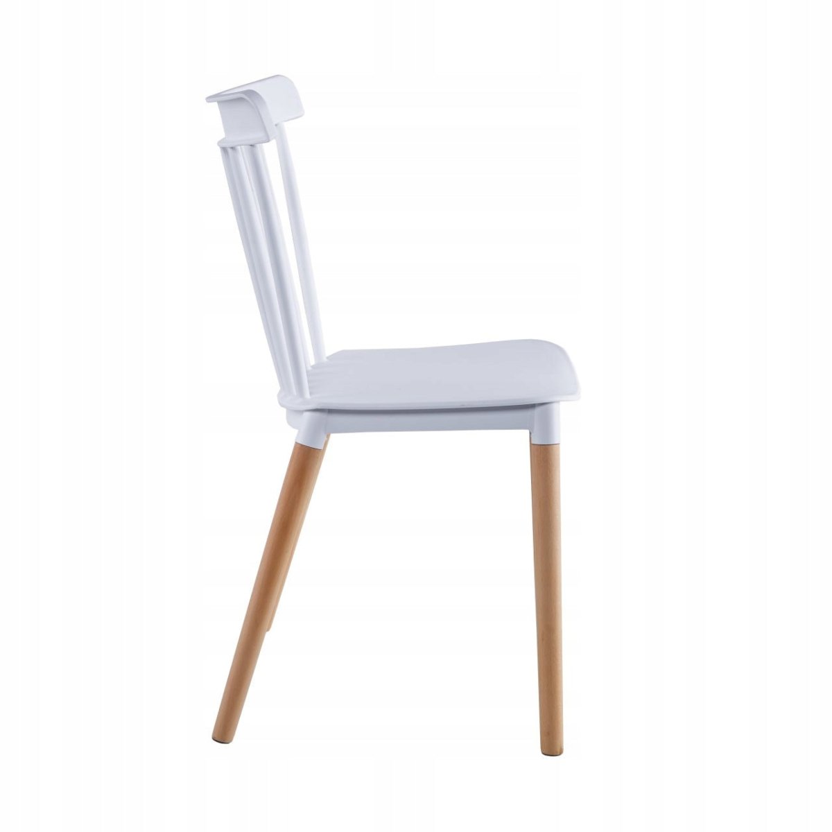 Scaun Scandinavian Furnitex K35-FX, alb, șezut din polipropilenă, picioare din lemn de fag natural, pentru bucătărie și dining, montaj ușor, sarcină max. 120 kg - Reelken
