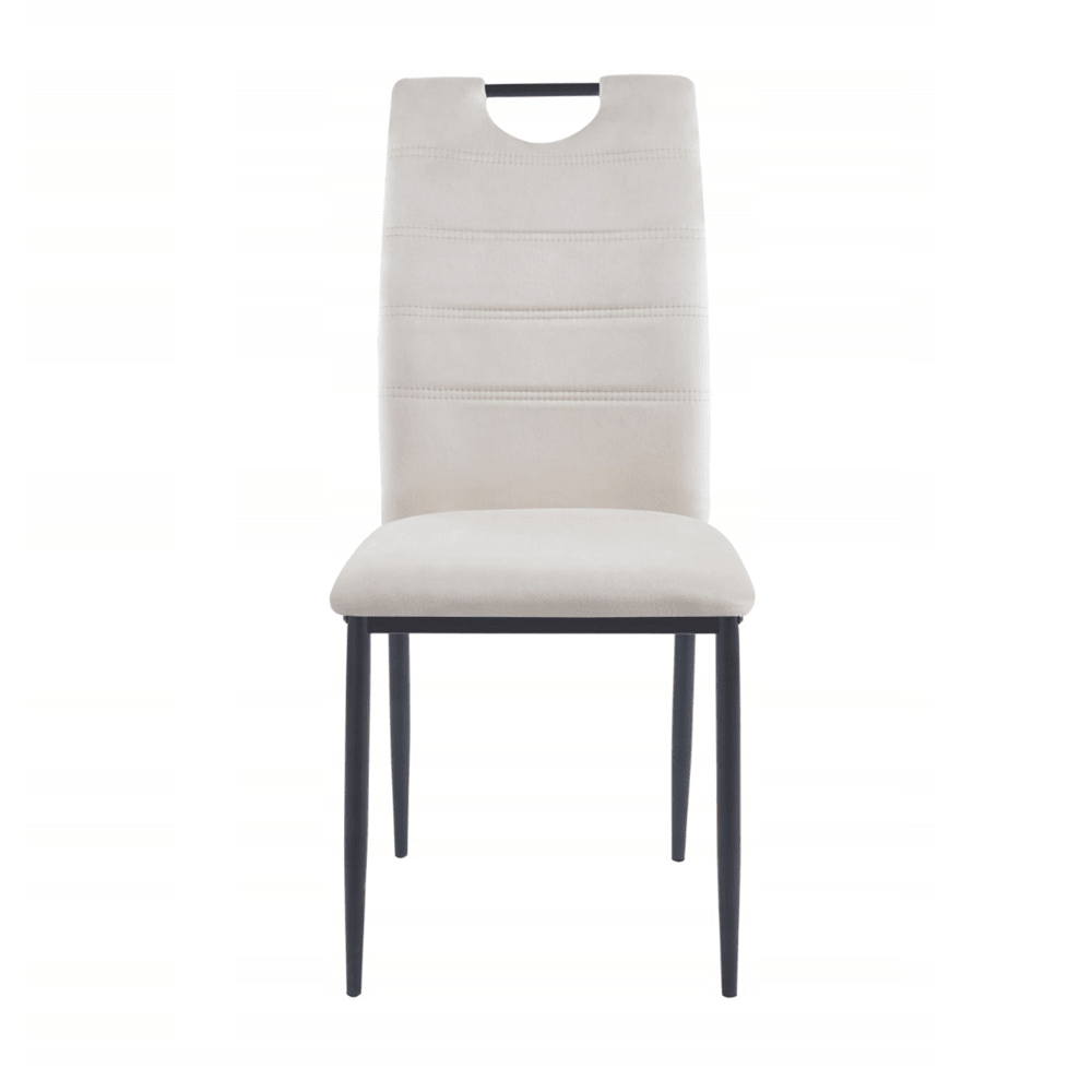 Scaun tapitat din catifea bej deschis, cu maner pe spatar, picioare metalice negre, pentru living/birou, 92 cm - Reelken