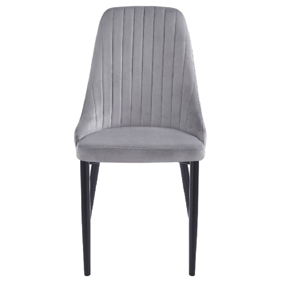 Scaun tapitat din catifea gri, picioare metalice negre, cusaturi verticale, pentru dining/sufragerie/birou, 88 cm - Reelken