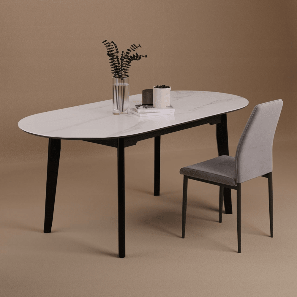 Scaun tapitat din catifea gri, picioare metalice negre, stil Glamour, pentru living/birou, 92 cm - Reelken