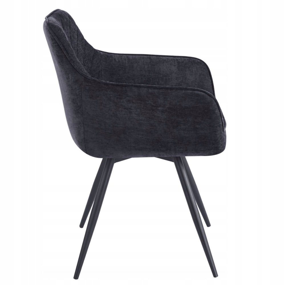 Scaun tapitat din catifea neagra, pivotant 180° cu Auto-Return, sezut cu arcuri pocket, picioare metalice negre, pentru dining/living - Reelken