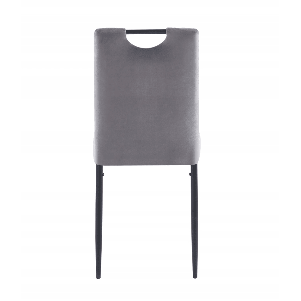 Scaun tapitat din catifea velvet gri, picioare metalice negre, cu maner pe spatar, pentru living/birou, 92 cm - Reelken