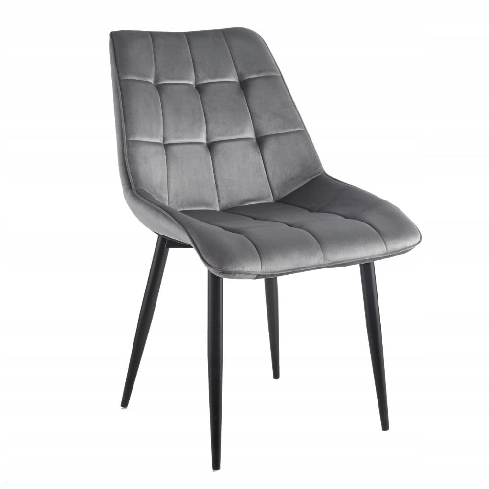 Scaun tapitat pentru dining, catifea gri, cusaturi matlasate, picioare metalice negre, 89 cm - Reelken
