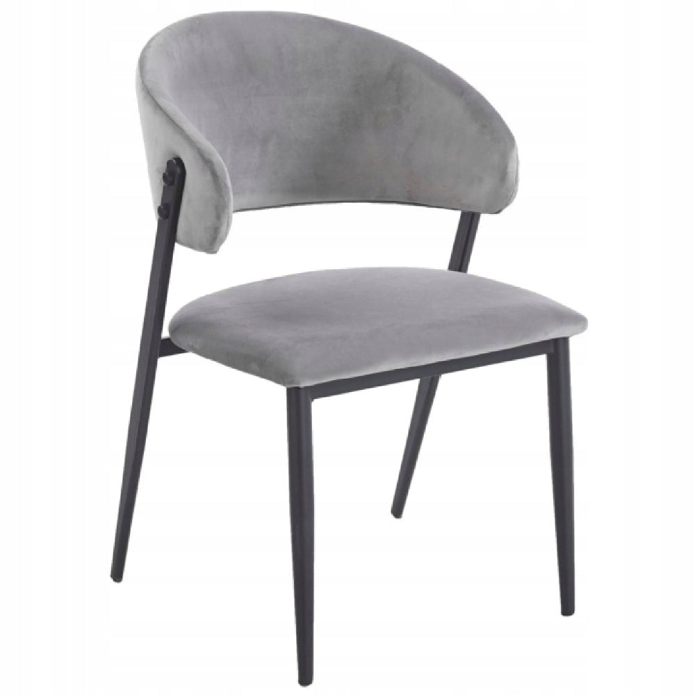 Scaun tapitat, velvet gri, spatar rotunjit tip cuva, picioare metalice negre mate, pentru living si dining 49x56x78 cm - Reelken