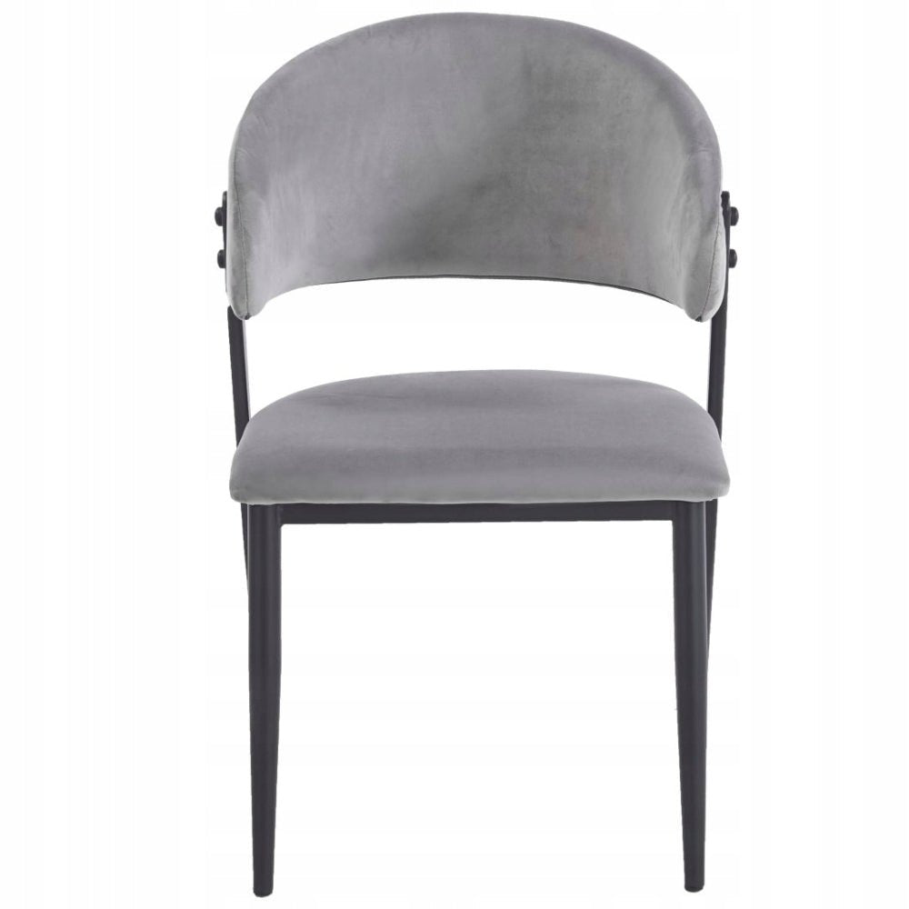 Scaun tapitat, velvet gri, spatar rotunjit tip cuva, picioare metalice negre mate, pentru living si dining 49x56x78 cm - Reelken