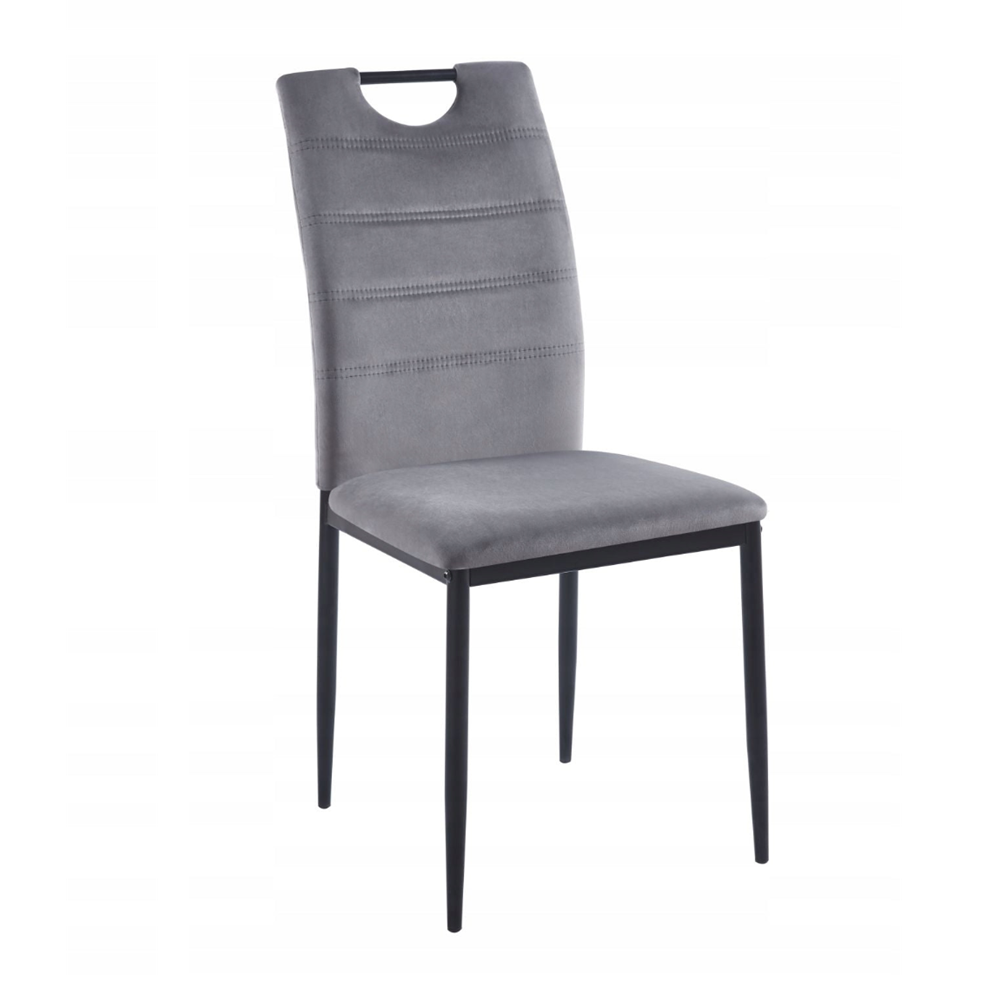 Krzesło tapicerowane z uchwytem Modena 92 cm – Szary welur, czarne nogi, loft