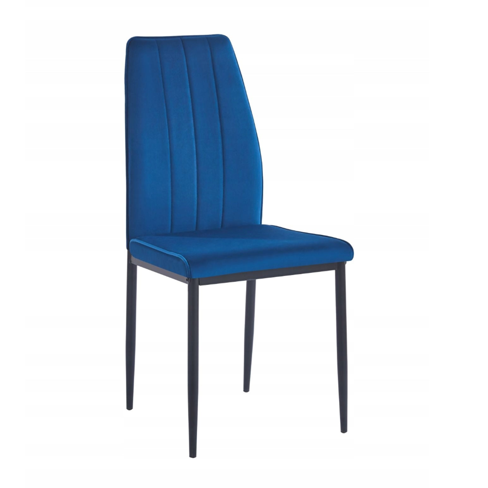 Krzesło tapicerowane Catania 92 cm – Niebieski welur, czarne nogi, glamour