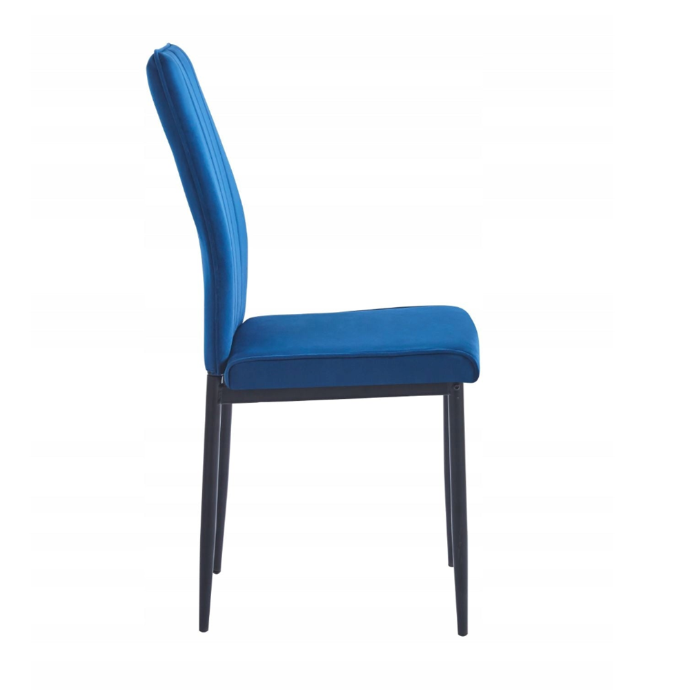 Krzesło tapicerowane Catania 92 cm – Niebieski welur, czarne nogi, glamour