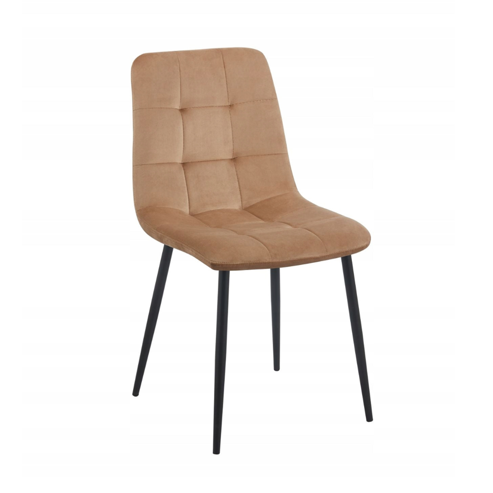 Krzesło pikowane Palermo 87 cm – Welur cappuccino, czarne nogi, loft