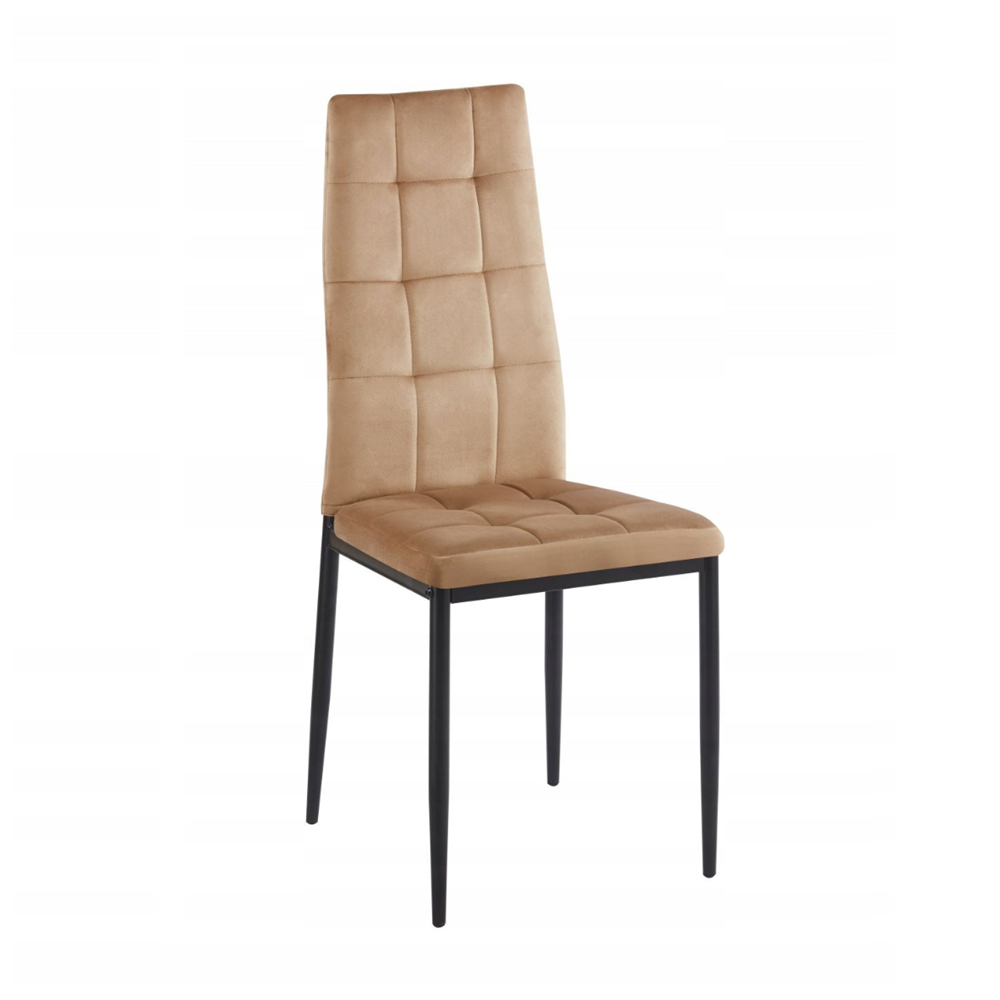 Krzesło pikowane Siena 98 cm – Welur cappuccino, czarne nogi, loft