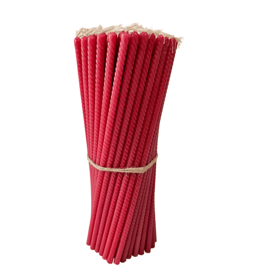 Świece skręcane z naturalnego wosku pszczelego czerwone 30 cm – zestaw 102 szt. - Reelken Polska