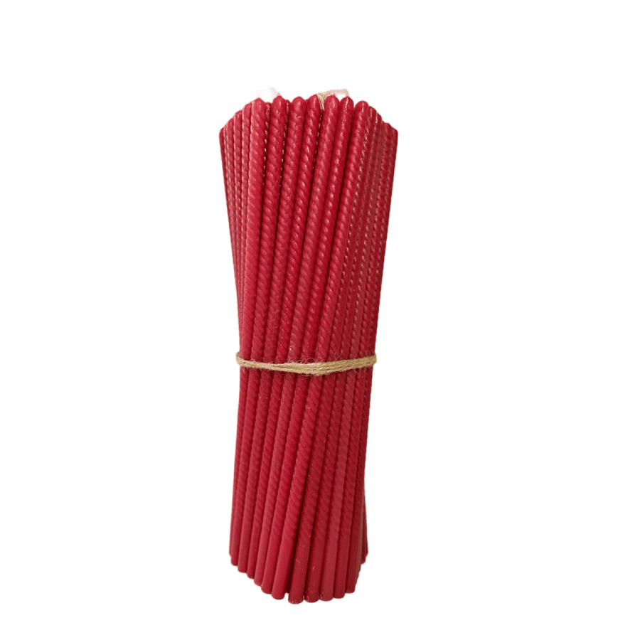Świece skręcane z naturalnego wosku pszczelego czerwone 30 cm – zestaw 102 szt. - Reelken Polska