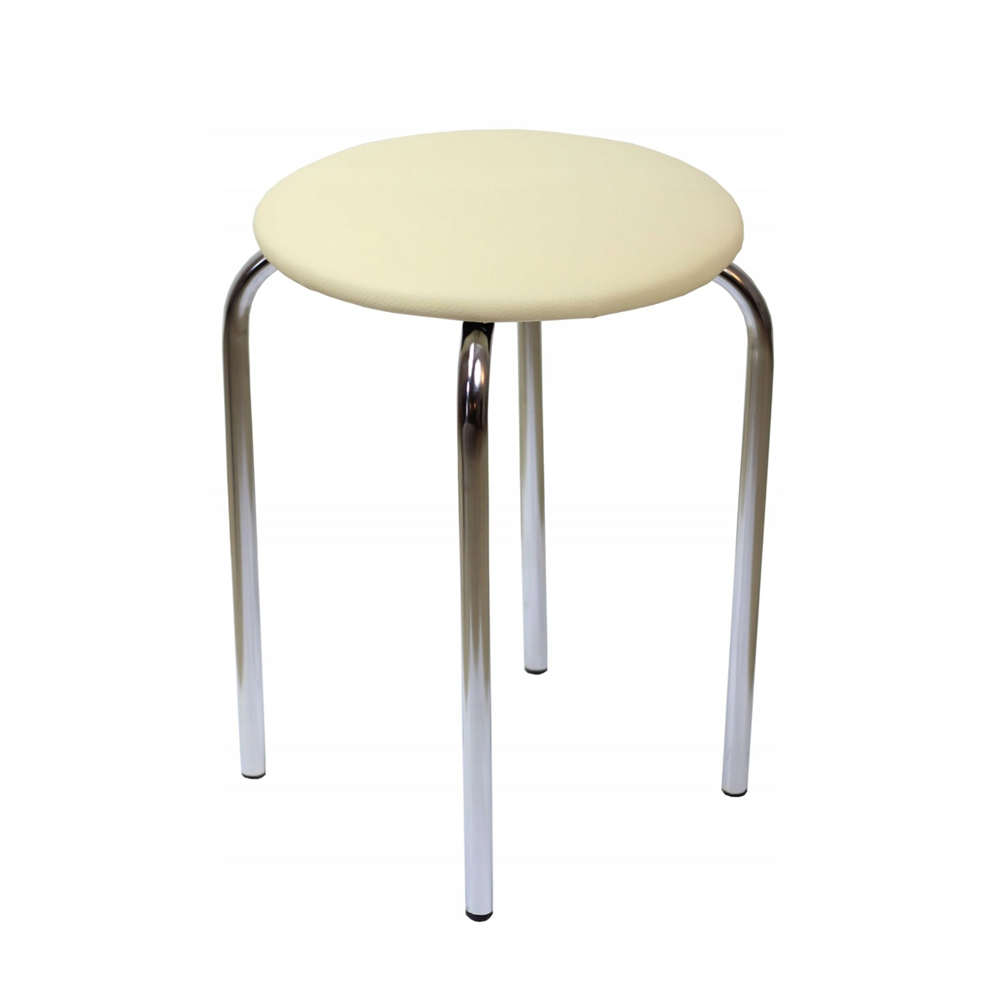 Taboret z ekoskóry Bari 49 cm – Jasnobeżowy, srebrny chrom
