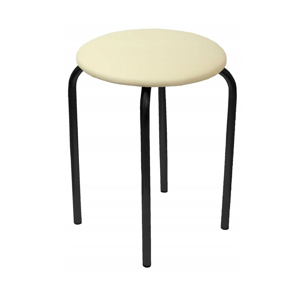 Taboret z ekoskóry Bari 49 cm – Jasnobeżowy, czarne metalowe nogi