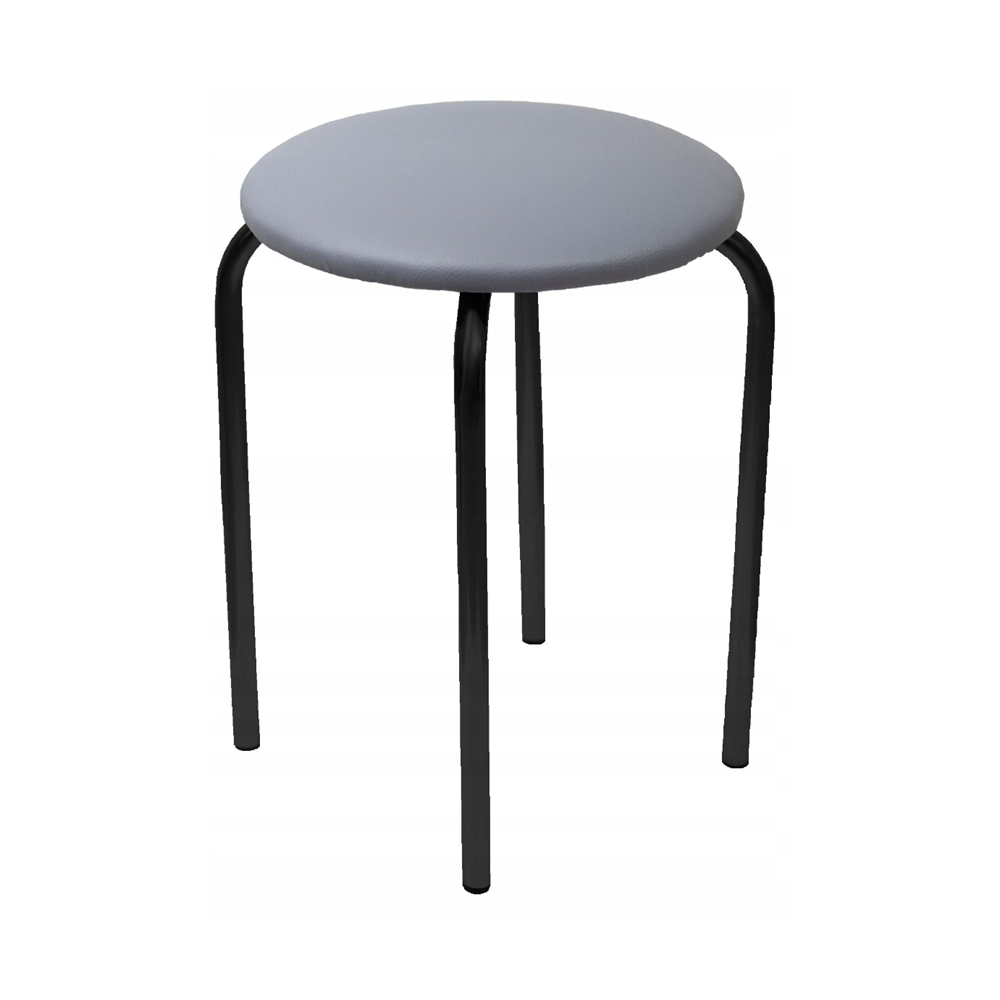 Taboret z ekoskóry Bari 49 cm – Szary, czarne metalowe nogi