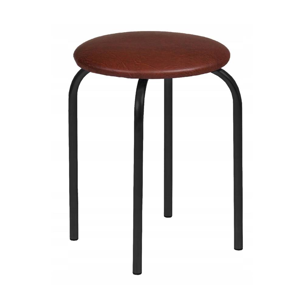 Taboret z ekoskóry Bari 49 cm – Ciemnobrązowy, czarne metalowe nogi
