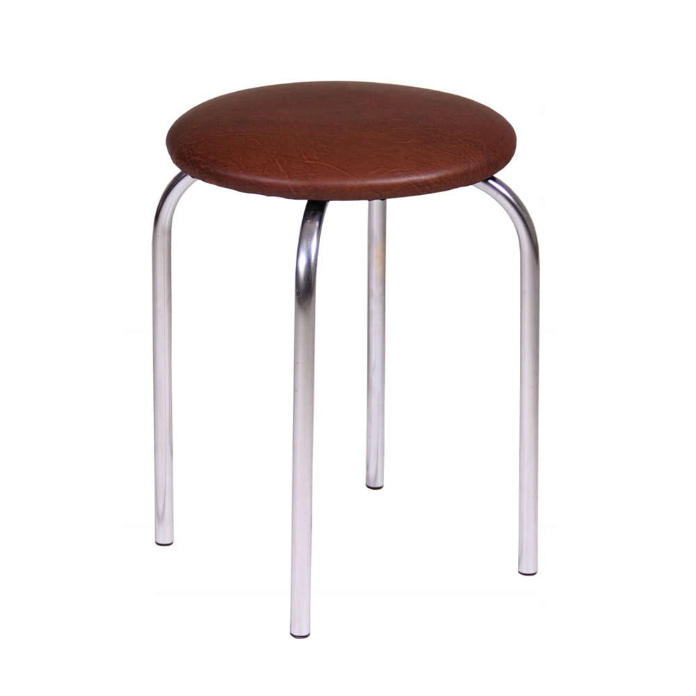 Taboret z ekoskóry Bari 49 cm – Ciemnobrózowy, srebrny chrom