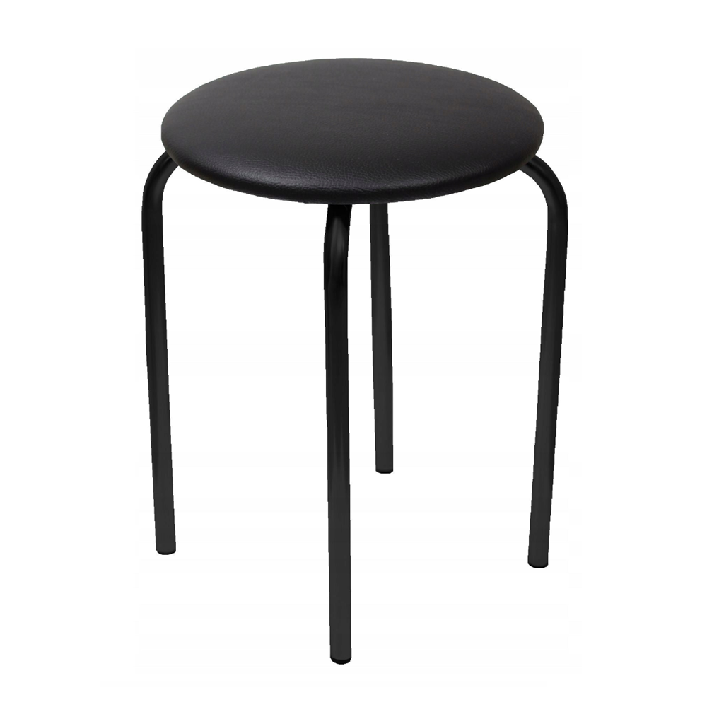 Taboret z ekoskóry Bari 49 cm – Czarny, czarne metalowe nogi