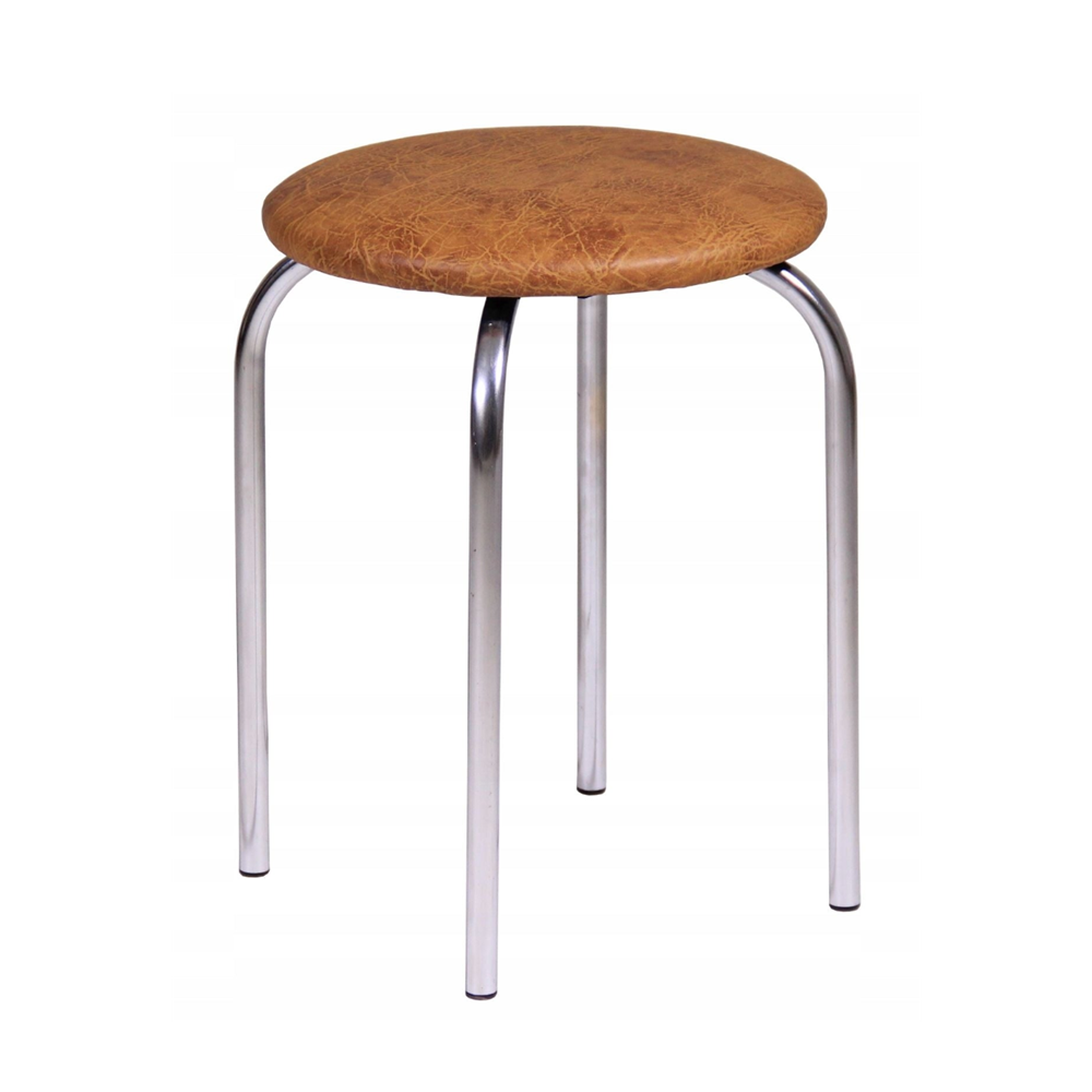 Taboret z ekoskóry Bari 49 cm – Orzechowy brąz, srebrny chrom