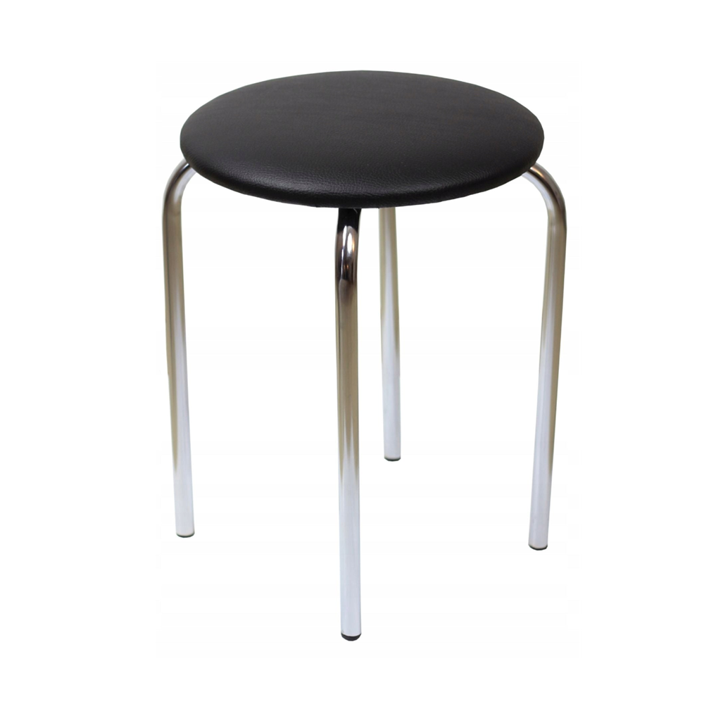 Taboret z ekoskóry Bari 49 cm – Czarny, srebrny chrom