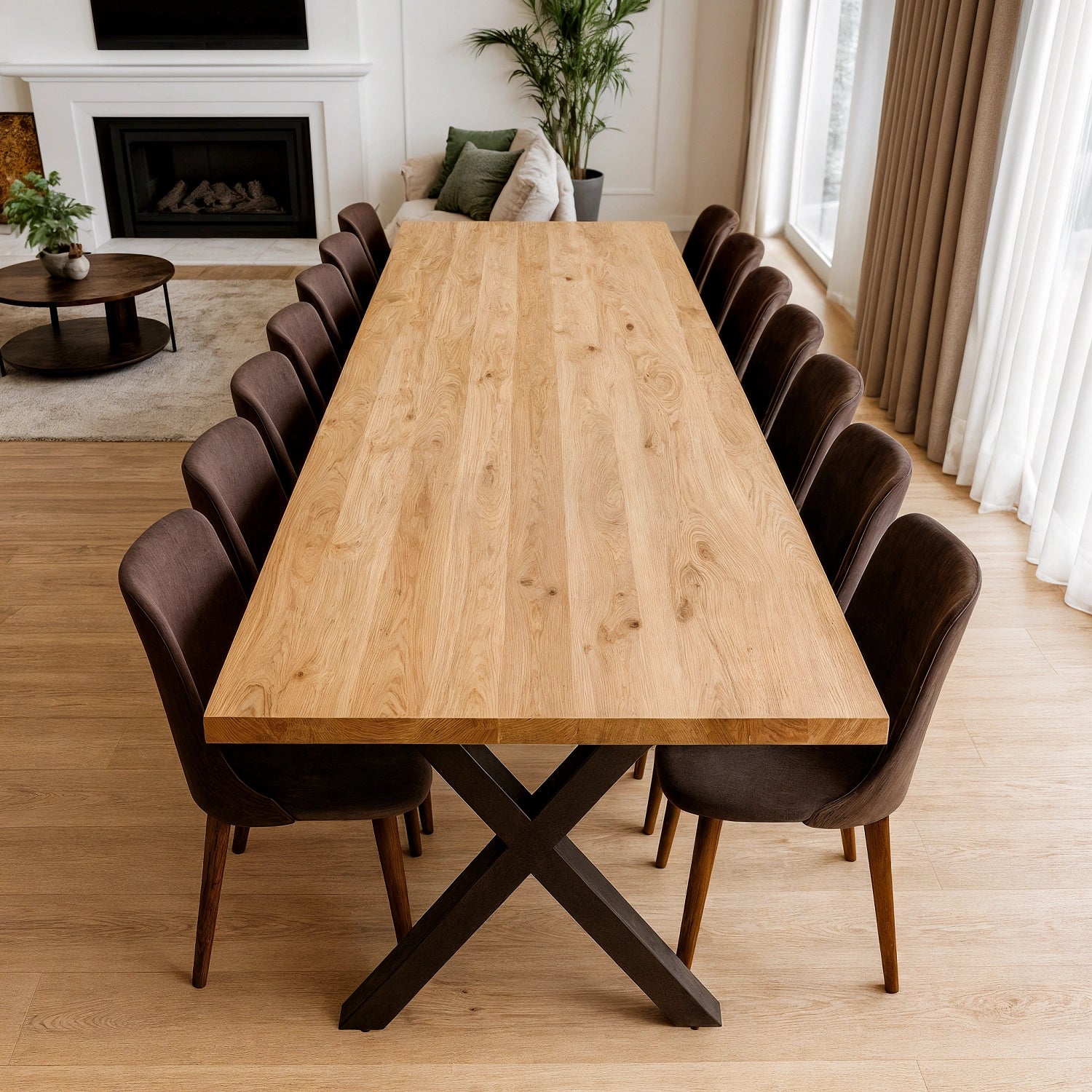 Stół drewniany z litego dębu 280×100 cm – Klasyczny stół do jadalni dla 14 osób | Reelken