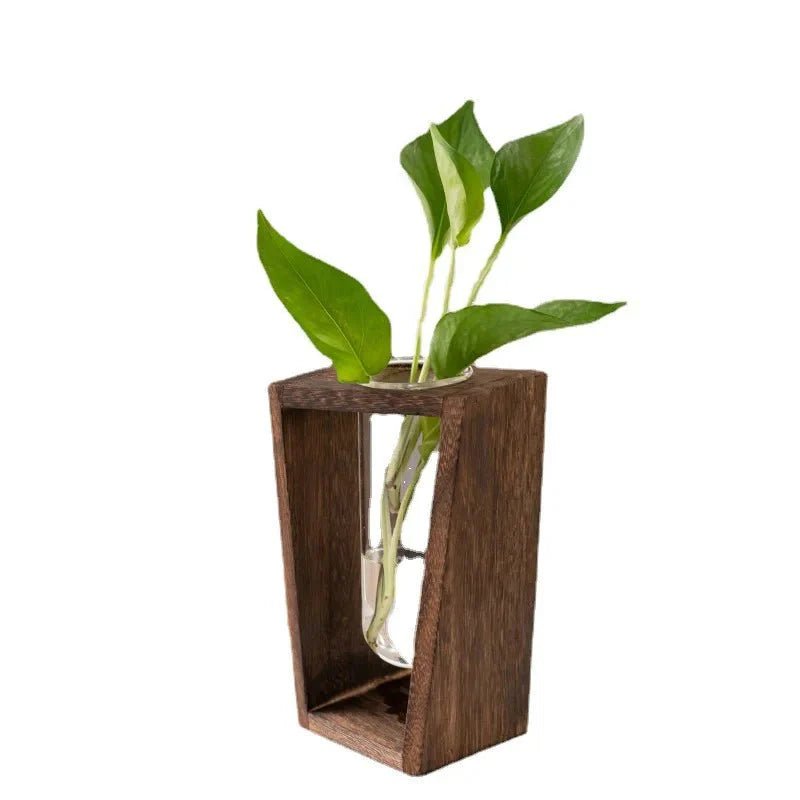 Vaza din sticla si lemn model nordic – design simplu si elegant pentru flori - Reelken Polska
