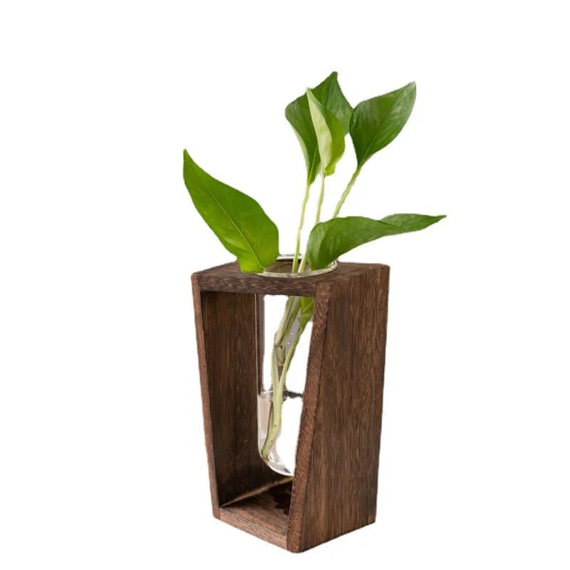 Vaza din sticla si lemn model nordic – design simplu si elegant pentru flori - Reelken