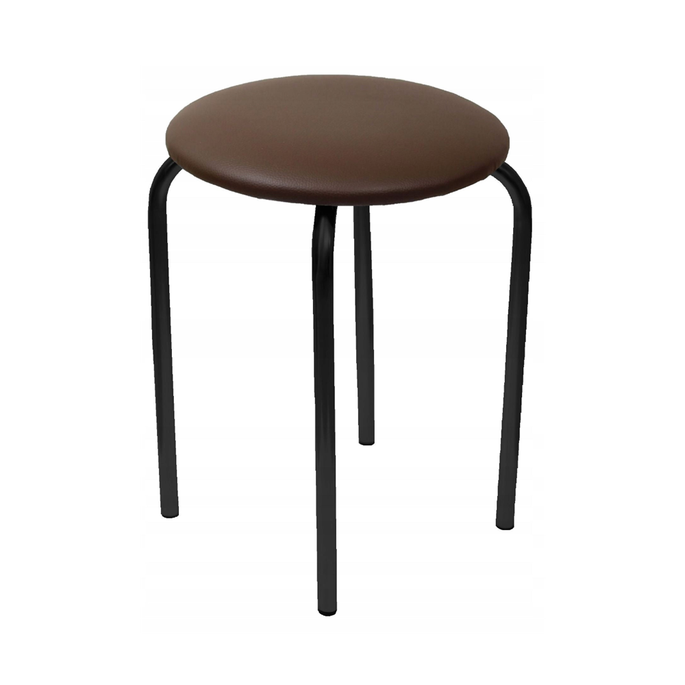 Taboret z ekoskóry Bari 49 cm – Brązowy, czarne metalowe nogi