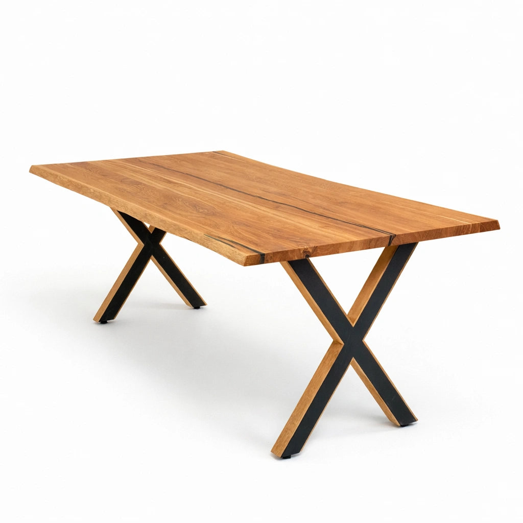 Stół z litego dębu premium z żywicą epoksydową – model rustykalny dla 10 osób – 240x100x4 cm
