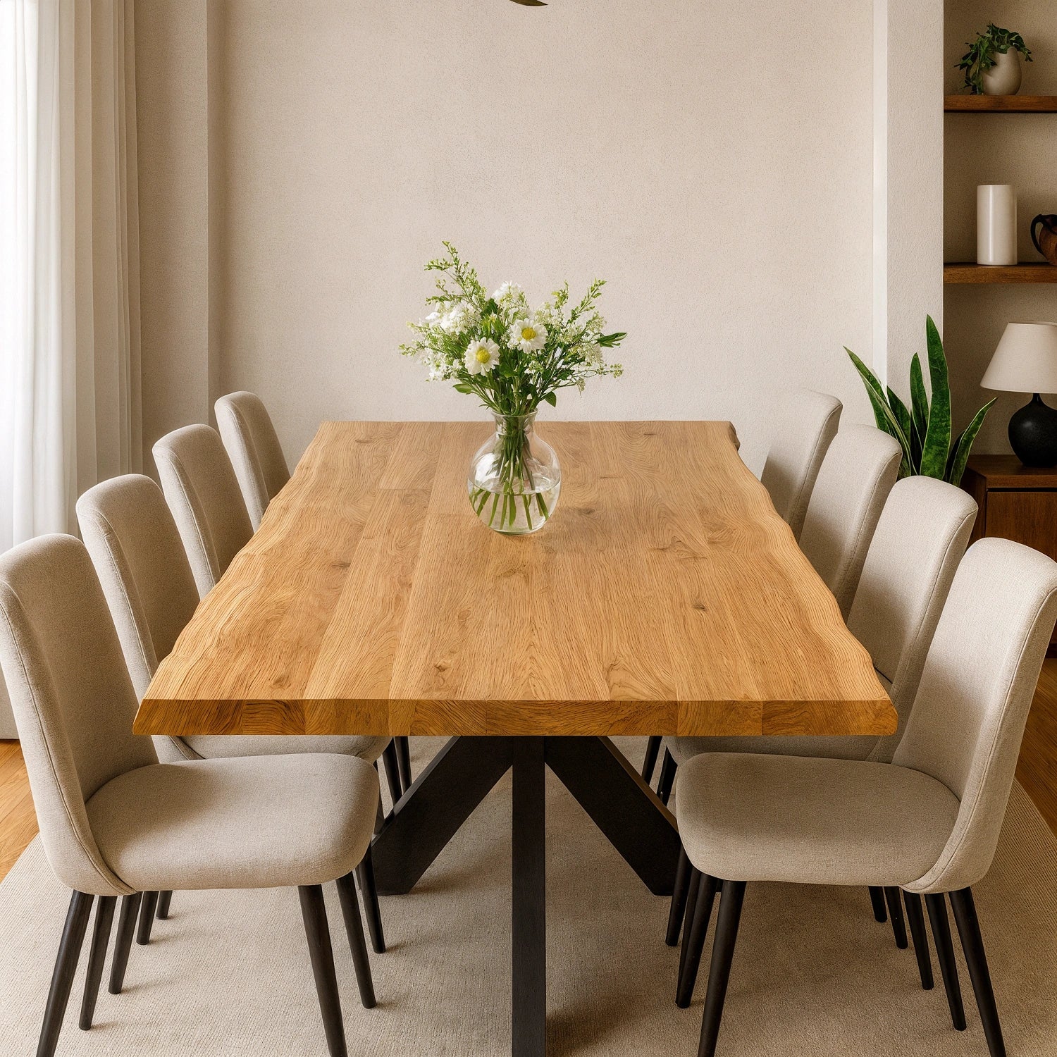 Blat drewniany z litego dębu – model rustykalny 220×100×4 cm (10 osób) | Reelken