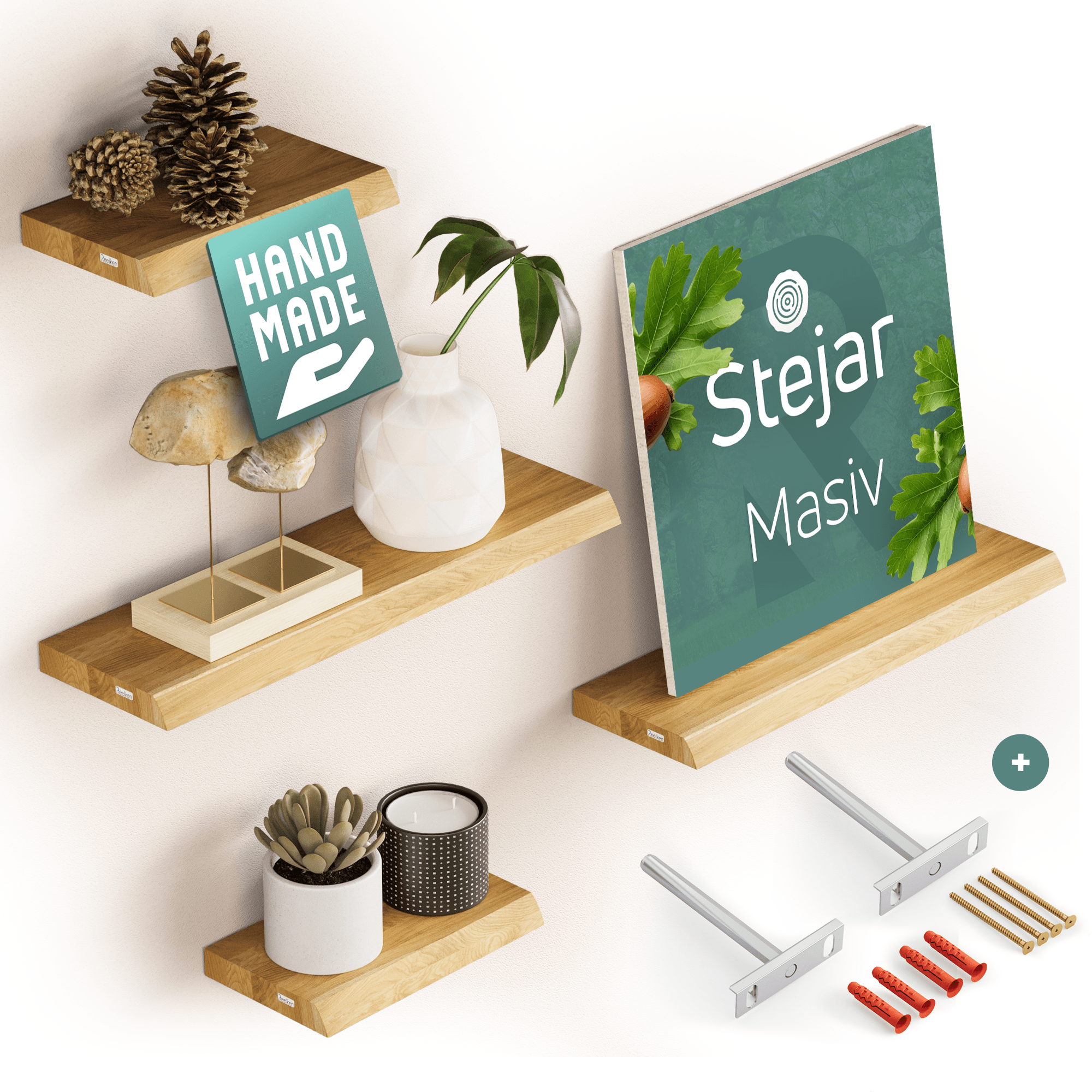 Półka ścienna z litego drewna dębowego – krawędzie naturalne 100×22×4 cm