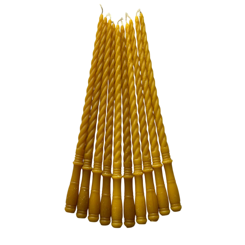 Lumanare cu maner din ceara naturala de albine - set 10 buc