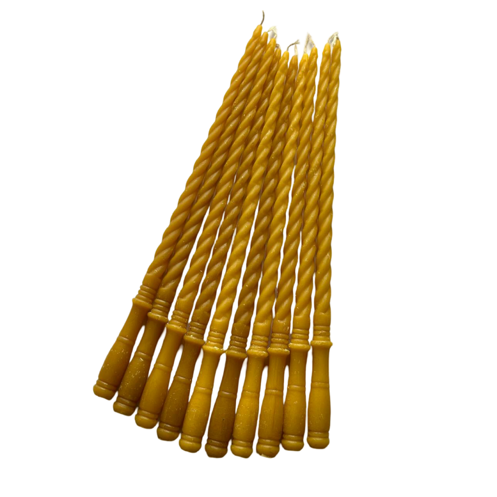 Lumanare cu maner din ceara naturala de albine - set 10 buc