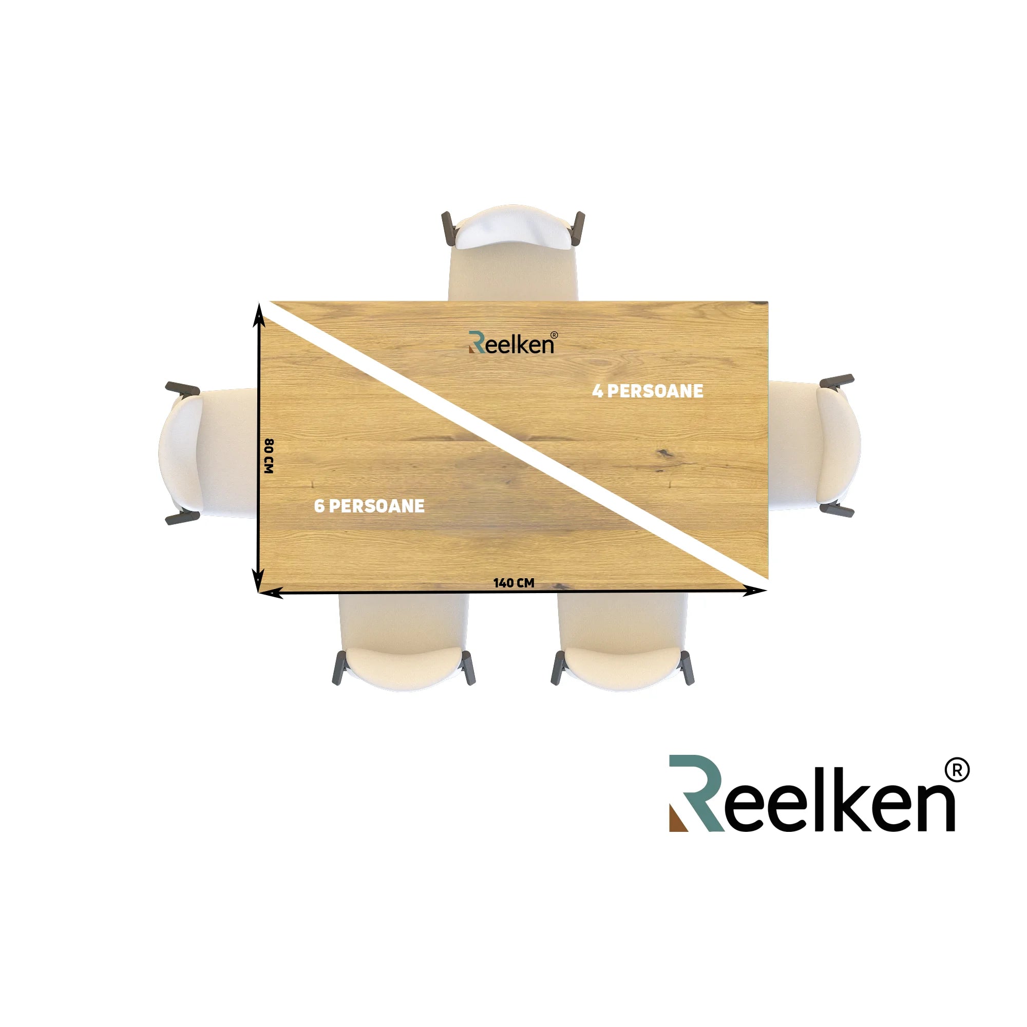 Blat drewniany z litego dębu – model klasyczny 140×80×4 cm (4 osoby) | Reelken